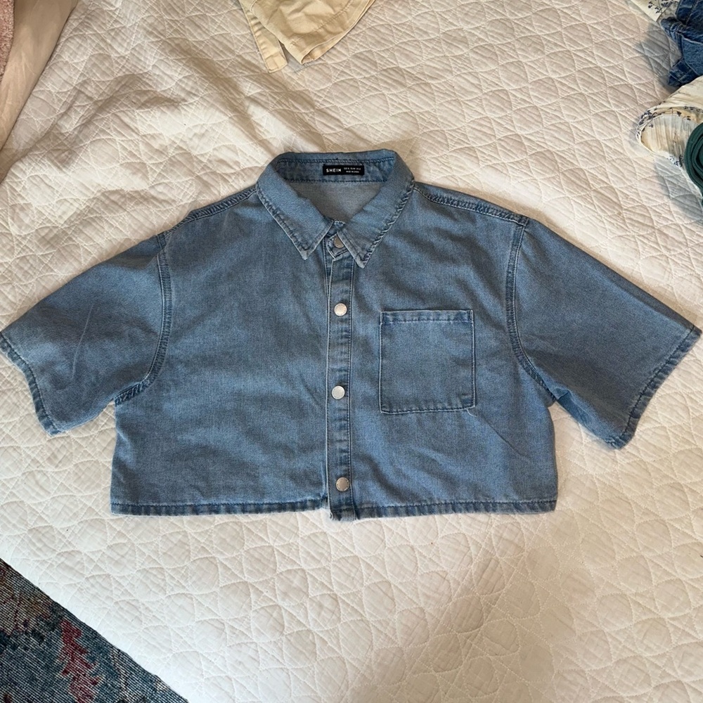 crop denim button up shirt